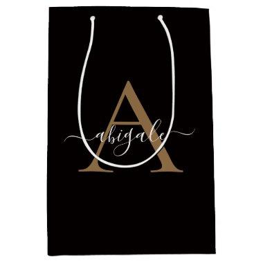 Monogrammed Gold Oil Black | Minimal Elegant Medium Gift Bag