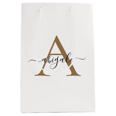 Monogrammed Gold Porcelain White | Minimal Elegant Medium Gift Bag