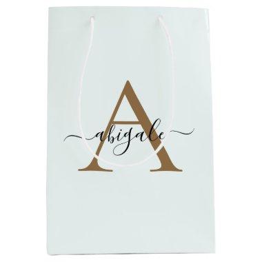 Monogrammed Gold Snow White | Minimal Elegant Medium Gift Bag