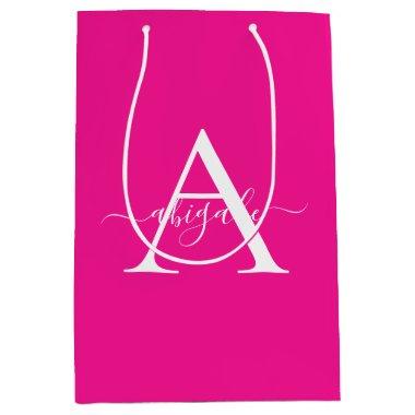 Monogrammed Hot Pink | Minimalist Elegant Medium Gift Bag