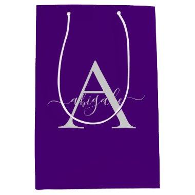 Monogrammed Indigo Purple | Minimalist Elegant Medium Gift Bag