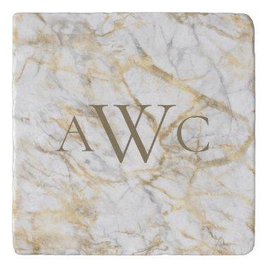 Monogrammed Initials Gold White Gray Marble Gift Trivet