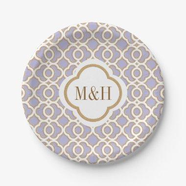 Monogrammed Lavender and Gold Moroccan Wedding Paper Plates