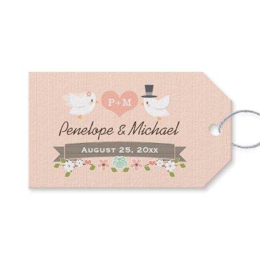 MONOGRAMMED LOVE BIRDS BLUSH DOVE THANK YOU GIFT TAGS