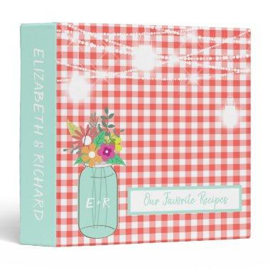 Monogrammed Mason Jar Mint Coral Favorite Recipes 3 Ring Binder