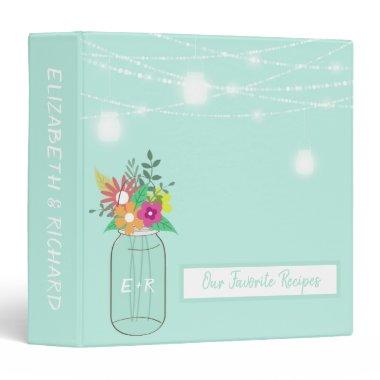 Monogrammed Mason Jar Mint Green Wedding Recipe 3 Ring Binder