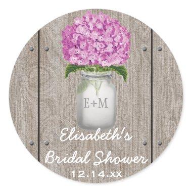 Monogrammed Mason Jar Plum Hydrangea  Classic Round Sticker