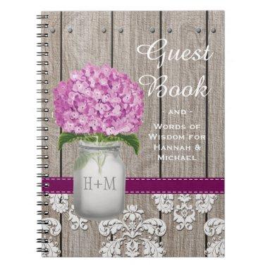 Monogrammed Mason Jar Plum Hydrangea Guest Book