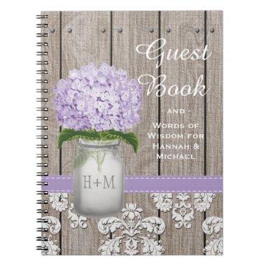 Monogrammed Mason Jar Purple Hydrangea Guest Book