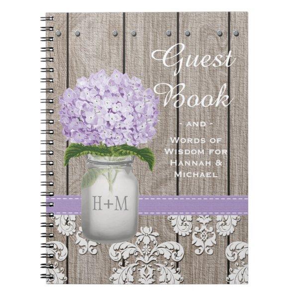 Monogrammed Mason Jar Purple Hydrangea Guest Book