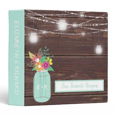 Monogrammed Mason Jar Rustic Wood Favorite Recipes 3 Ring Binder