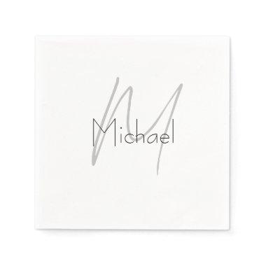 Monogrammed Minimalist Plain Modern Name Napkins