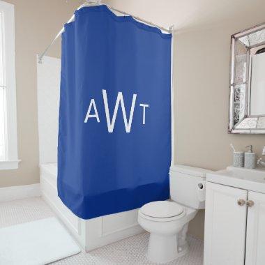 Monogrammed Navy Blue and White Minimalist Preppy Shower Curtain