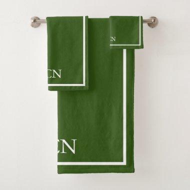Monogrammed Olive Dark Green White Border Classic Bath Towel Set