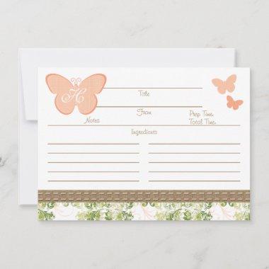 Monogrammed Peach Butterfly Recipe Invitations