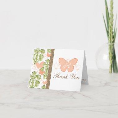 MONOGRAMMED PEACH BUTTERFLY WEDDING THANK YOU Invitations
