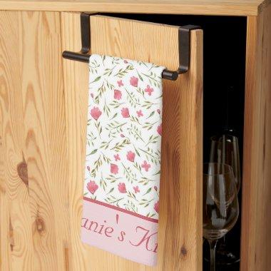 Monogrammed Personalized Pink Green Floral Kitchen Towel