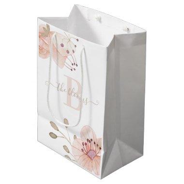 Monogrammed Photo Watercolor Peach Floral Gift Bag