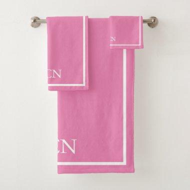 Monogrammed Pink and White Border Classic Bath Towel Set