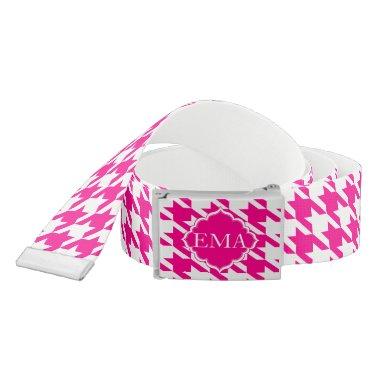 Monogrammed Pink And White Houndstooth Belt