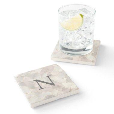 Monogrammed Pink Gray White Gold Marble Stone Coaster