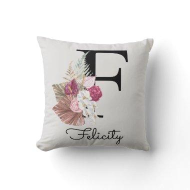 Monogrammed Pink Initial F Throw Pillow