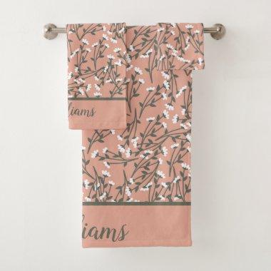 Monogrammed Pink White Green Floral Bath Towel Set