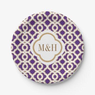 Monogrammed Purple and Gold Moroccan Wedding Paper Plates
