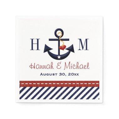Monogrammed Red and Navy Anchor Nautical Wedding Napkins