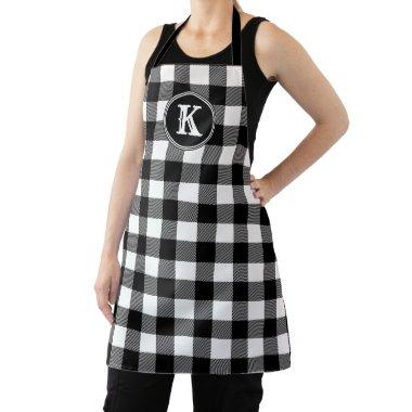 Monogrammed Rustic Black White Buffalo Plaid Apron