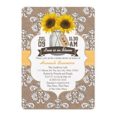 Monogrammed Sunflower Mason Jar Bridal Shower Invitations