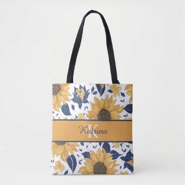 Monogrammed Sunflower Tote Bag