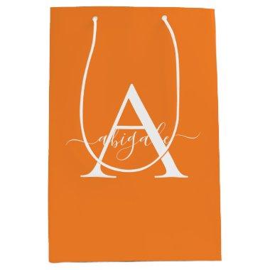 Monogrammed Tangerine Orange | Minimalist Elegant Medium Gift Bag