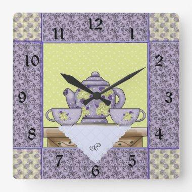 Monogrammed Teapot Quilt Patch Wall Clock