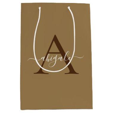Monogrammed Tortilla Brown Gold | Minimal Elegant Medium Gift Bag