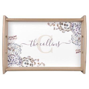 Monogrammed Watercolor Boho Floral Serving Tray