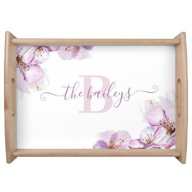 Monogrammed Watercolor Cherry Blossom Serving Tray