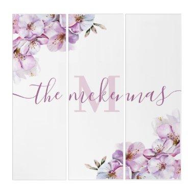 Monogrammed Watercolor Cherry Blossom Triptych