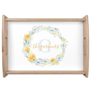 Monogrammed Watercolor Dandelion Serving Tray