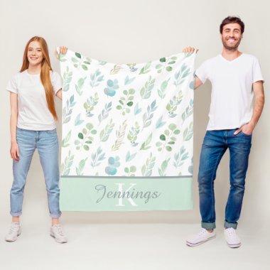 Monogrammed Watercolor Floral Fleece Blanket