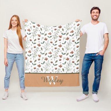 Monogrammed Watercolor Floral Fleece Blanket