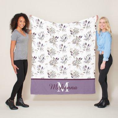 Monogrammed Watercolor Floral Fleece Blanket