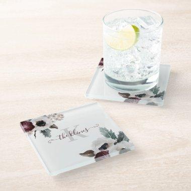 Monogrammed Watercolor Floral Glass Coaster