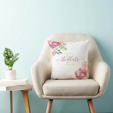 Monogrammed Watercolor Floral Pillow