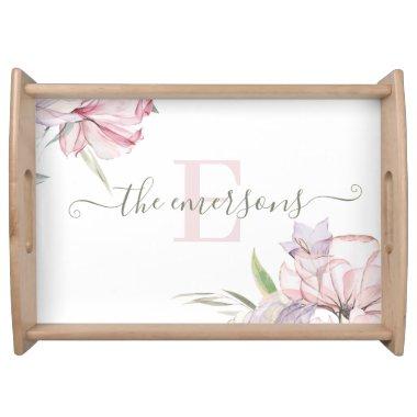 Monogrammed Watercolor Floral Placemat Serving Tray