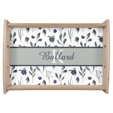 Monogrammed Watercolor Floral Serving Tray