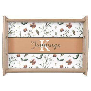 Monogrammed Watercolor Floral Serving Tray