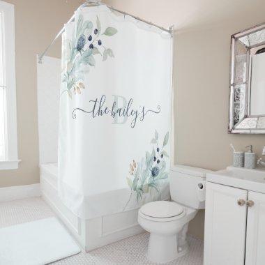Monogrammed Watercolor Floral Shower Curtain