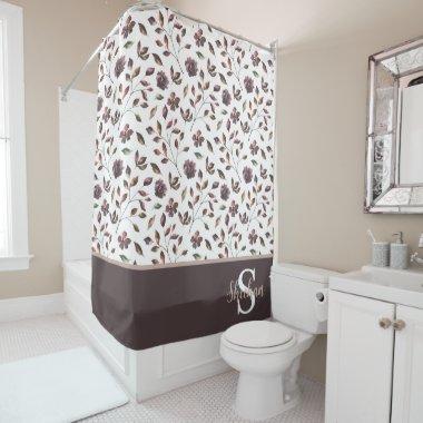 Monogrammed Watercolor Floral Shower Curtain