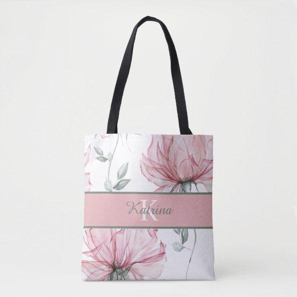 Monogrammed Watercolor Floral Tote Bag